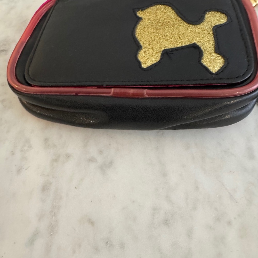 NWT LOOOQ‎ NYC Pouch Wristlet Gold Poodle Mirror Black Pink Trim Travel Case